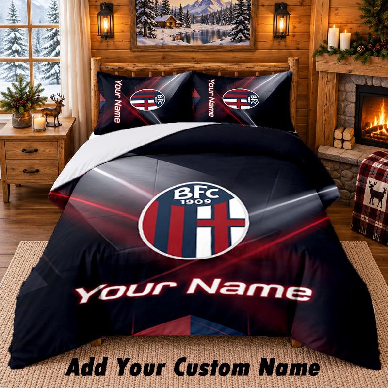 Bologna FC Pattern Bedding 3Pcs Set Custom Name, Bed Sheet And Pillowcases For Home Bedroom