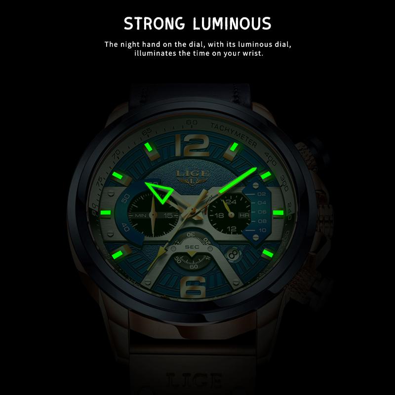 2021 LIGE мужские часы лучший бренд класса люкс синий кожаный хронограф спортивные часы для мужчин модные водонепроницаемые часы с датой Reloj Hombre