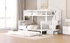 Bunk bed, 90 x 200cm and 140 x 200cm, bed with slatted frame (without mattress), children's bed, pine, bed with rolling container and stairs, white