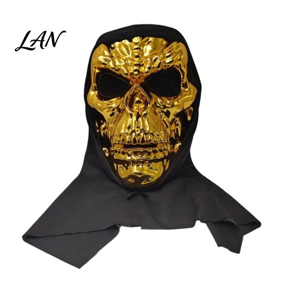 Comfortable Breathable Skeleton Mask Halloween Skull Mask, with Mesh Eyes Design, Black Face Headscarf Mirror Texture for Adults Party Props