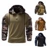 Men's Outdoor Training Adventure Camouflage Hooded Sweatshirt with Detachable Pockets Elastic T-shirt S-XXL