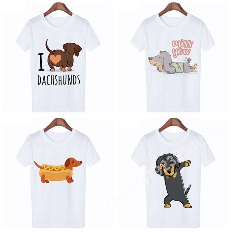 Funny Dachshund Dog Print T-Shirts For Women Short Sleeve Y2K Top Harajuku Graphic T Shirt Kawaii Clothing Oversized Casual Tee