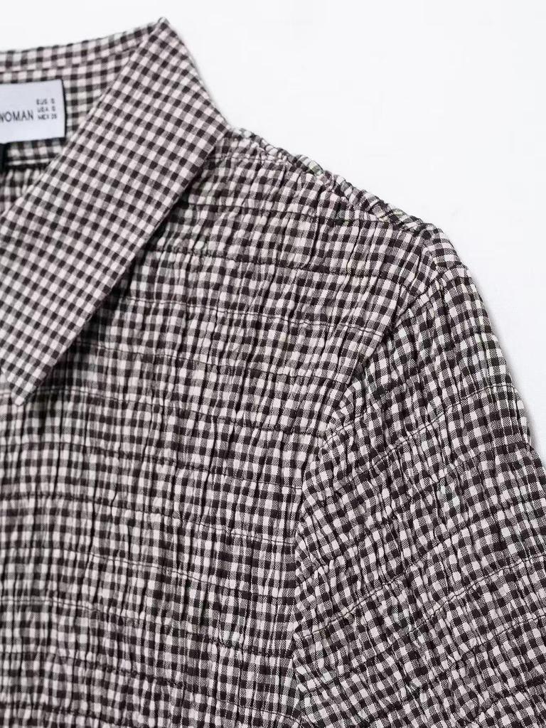Spring 2025 Women's Plaid Short Sleeve Turn-Down Collar Shirt - European & American Style Fashion