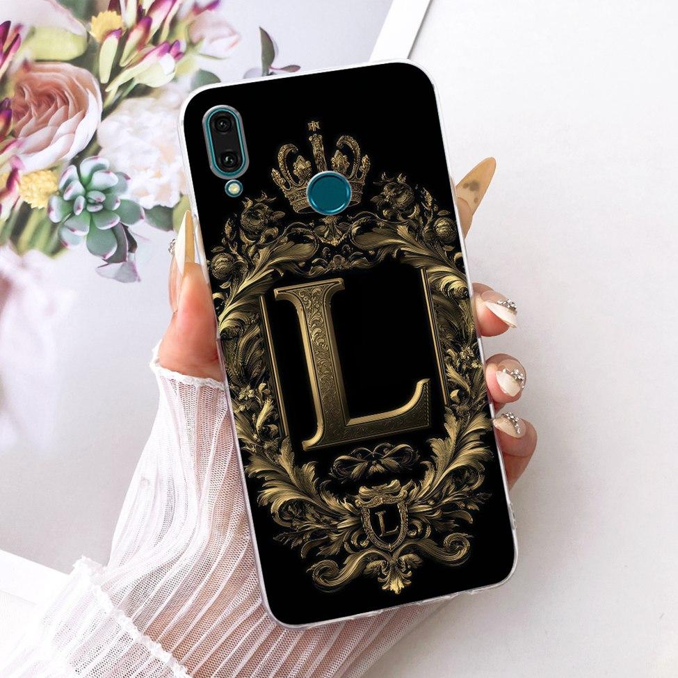 Прозрачный чехол для Huawei Y9 2019, роскошная корона, буквы от A до Z, 2D-рисунок, мягкий корпус для Huawei Y9 2019 JKM-LX1 JKM-LX2 JKM-LX3