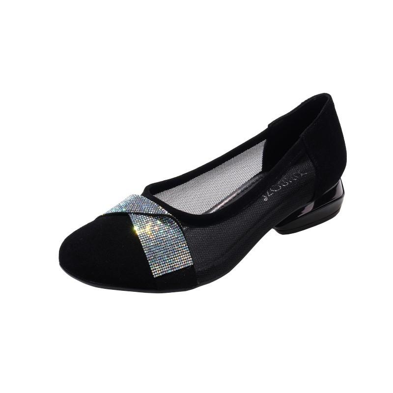 Новые летние сетчатые одинарные туфли женские из мягкой кожи на мягкой подошве со стразами на плоской подошве женские туфли сандалии одинарные туфли