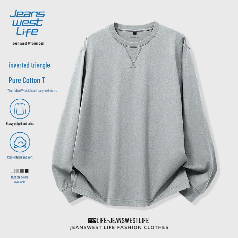 JEANSWEST LIFE Мужская хлопковая футболка с длинным рукавом и круглым вырезом, плотная