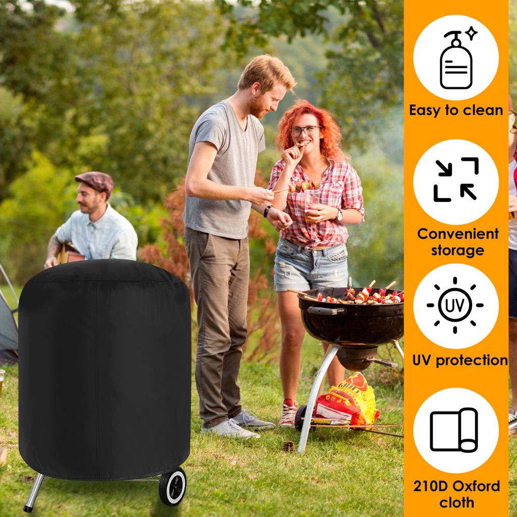 Round Grill Cover 210D Oxford Cloth Dust Proof Vertical Round Smoker Cover Waterproof Multi-purpose Furniture Protective Cover