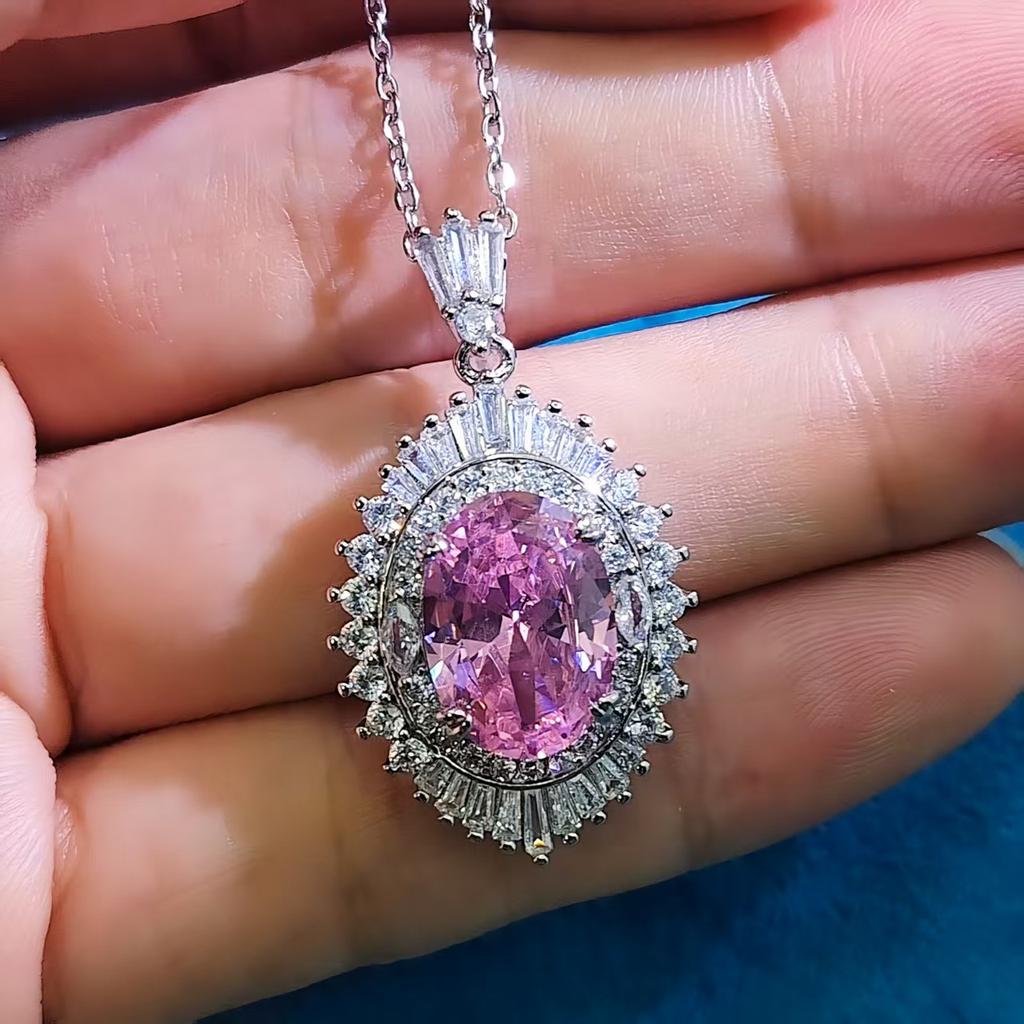 Fashion Jewelry Color Treasure High Carbon Diamond Pendant Necklace Female Simulation Pink Tourmaline Amethyst Citrine Clavicle Chain