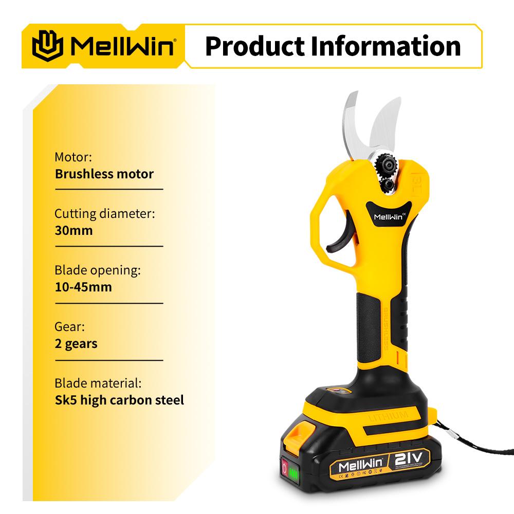 MELLWIN Бесщеточный 30 мм электрический секатор ножницы 2 передачи беспроводной фруктовых деревьев бонсай обрезка ножницы электроинструмент для Makita 18 В аккумулятор