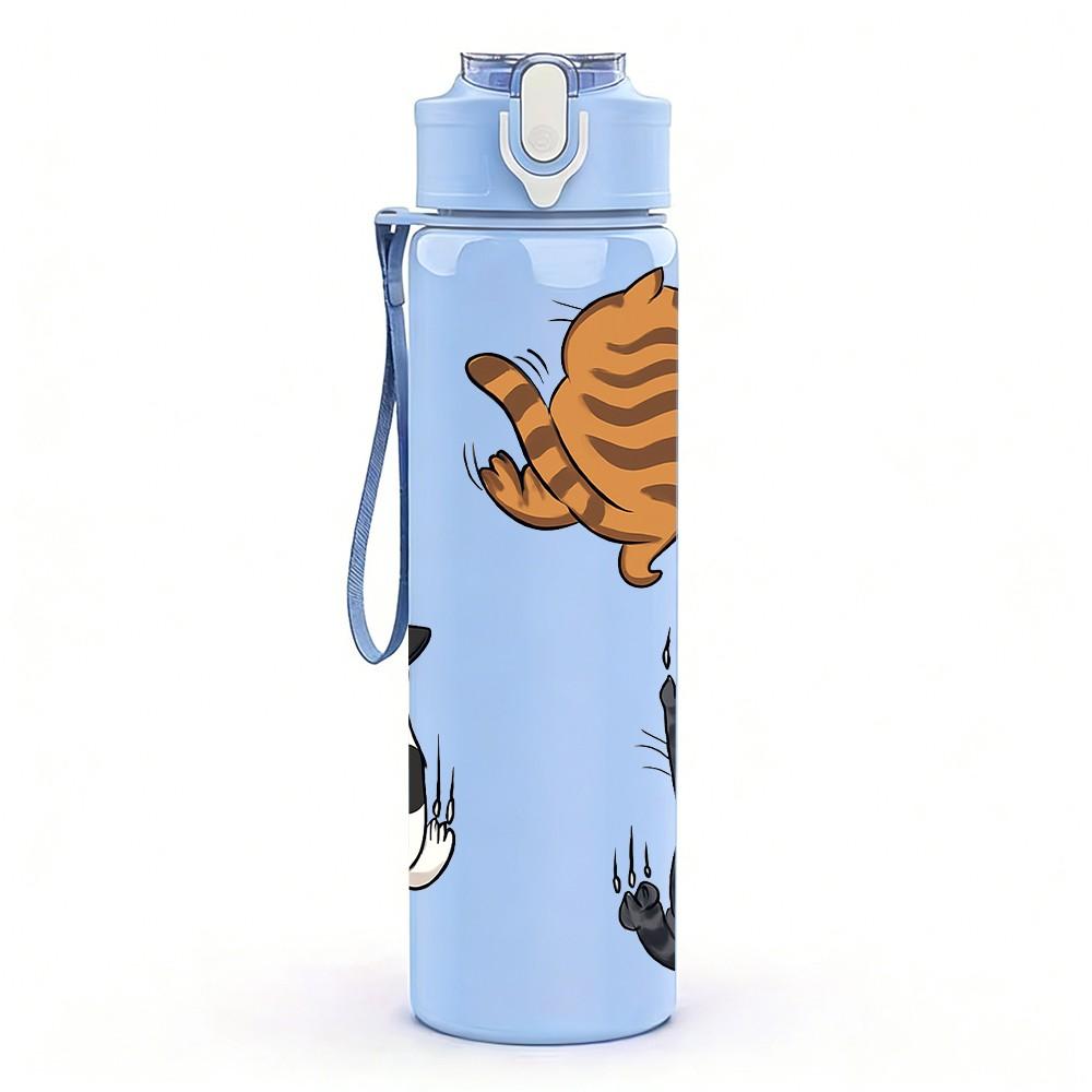 1PC Cat Cow Farm Animal Cartoon Pattern 750ml Color Plastic Sports Water Bottle Leakproof Flip Straw Lid Suitable for Sports Office Home Use