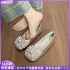 Square Head Silver Single Shoes Women's Shallow Mouth Butterfly Rhinestone with Skirt Ladyshoes