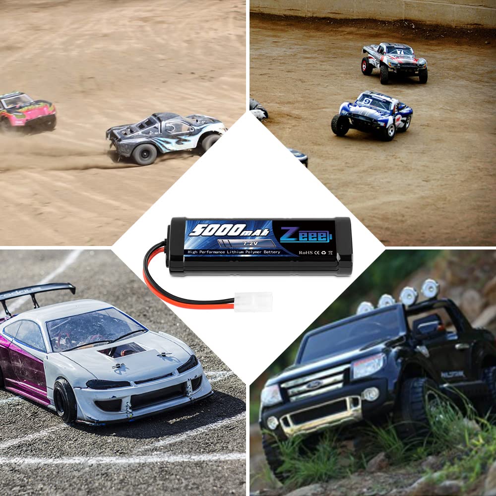 Zeee 7.2V 5000mAh NiMH Аккумулятор с разъемом TAMIYA, 2 штуки, Высокая емкость, для радиоуправляемых машин, радиоуправляемых лодок, гоночных машин и многого другого