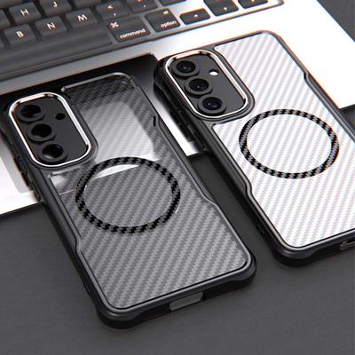 Для Magsafe Carbon Fiber Matte Phone Case для Samsung S24 Ultra 5G Wireless Charging Cover Magsafe для Galaxy S24FE S24 Plus TPU Bumper Hard PC Capa