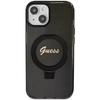 Guess Ring Stand Script Glitter Magsafe Case For Iphone 15 - Black
