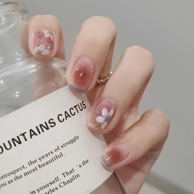 Съемные накладные ногти с черным цветком сливы