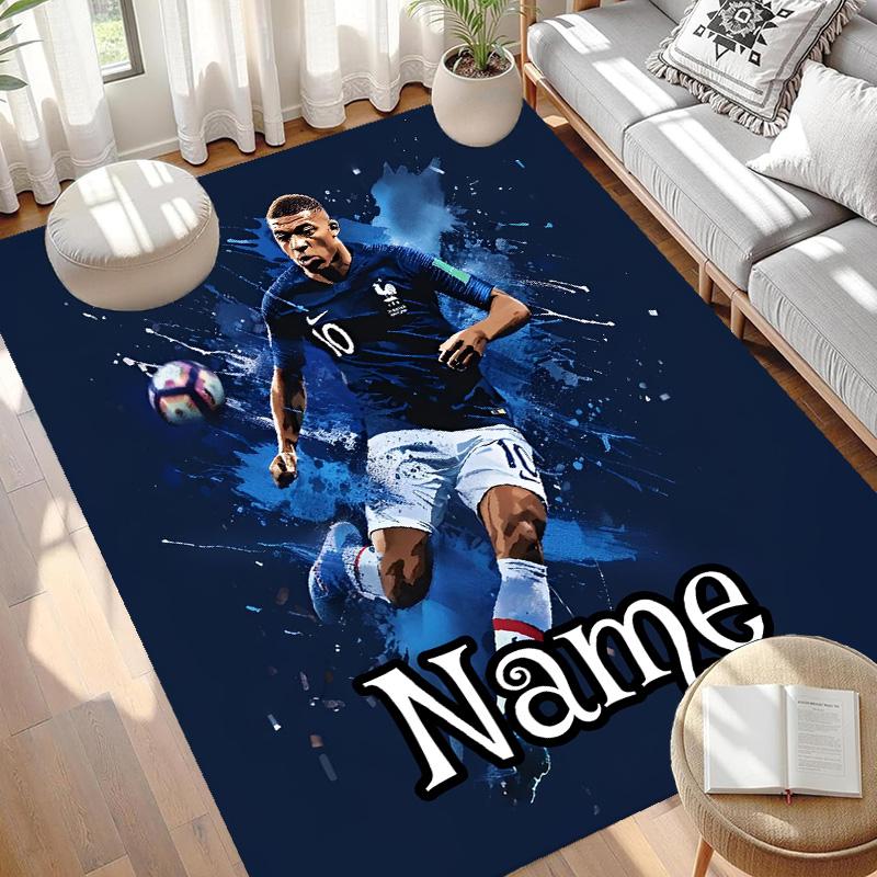 Custom Name Personalized Kylian Mbappe Print Carpet, Versatile Home Decor Rug, for Playroom, Apartment, Balcony, Entryway, Hallway Gift