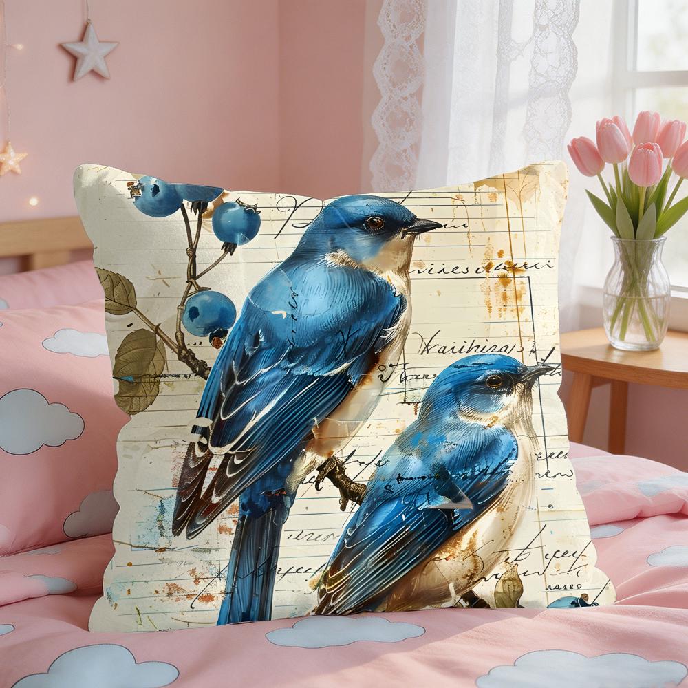 Lovely Bird Retro Cushion Cover Square Short Plush Pillow Case Living Room Sofa Home Decor Funda X