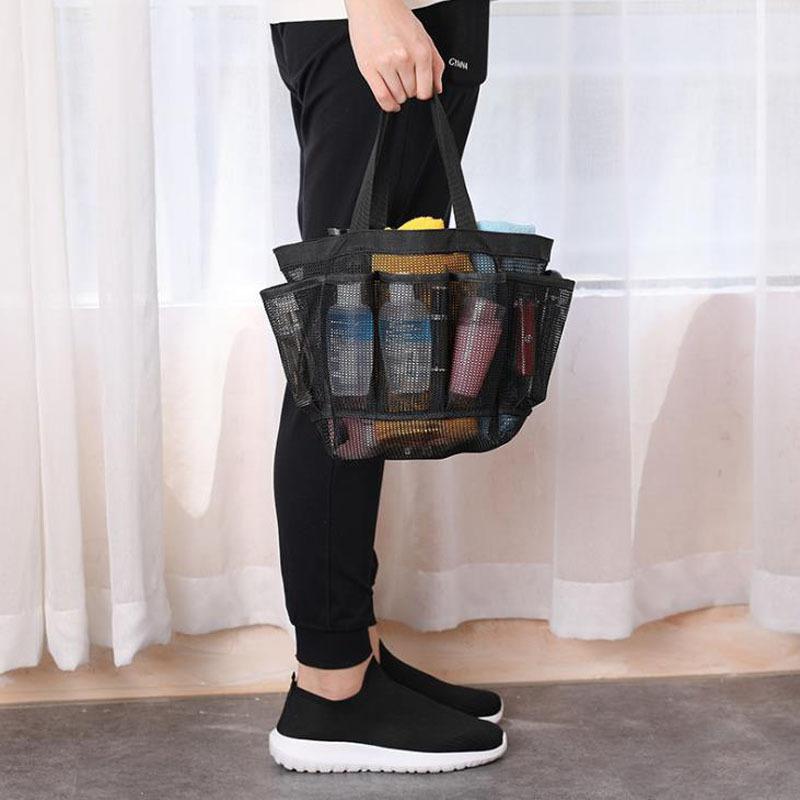 Portable Mesh Beach Bag Wash Handbag Bathing Swimming Bath Bag Eight-pocket Storage Bag Transparent Travel Toiletry Bag
