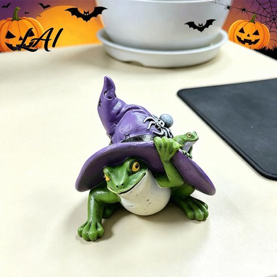 Hand Painted Fantasy Home Decor Witch Frog Ornaments Resin Magic Wizard Figurine Micro-landscape Miniature Cute Mini Statue for Halloween