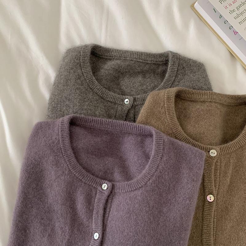Модный новый круглый вырез короткий вязаный кардиган куртка женская осень зима свободная верхняя одежда женские кардиганы свитер с длинным рукавом однотонные свитера 24917