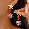 2025 Colorful Ceramic Fish Drop Earrings for Women Starfish Stone Beaded Earrings Glaze Cartoon Fish Beach Style Summer Zircon