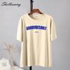 Shellsuning Fashion Letter Printed T Shirts for Women Summer Oversized Vintage 100% Cotton Basic Tees Streewear Girls Top Casual Harajuku Tops