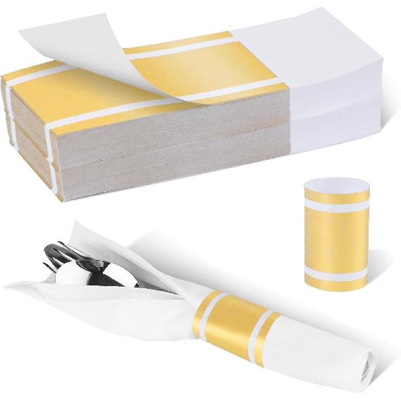 Germiwipe 200 Pcs Paper Napkin Band,Napkin Ring Self Adhesive, Matte Gold Silverware Wraps Bands,Table Setting Wedding Event Party Supply (Matte