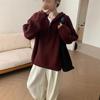Womens Oversized Hooded Half-Zip Knit Sweater Winter Casual Solid Color Pullover Soft Fleece-Like Warm Top