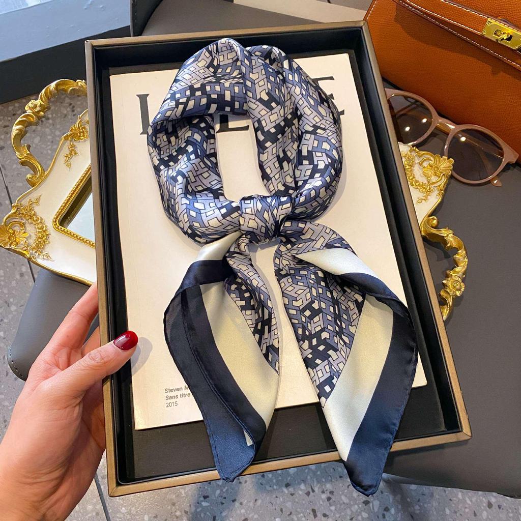 Women's Striped Silk Imitation Square Scarf - Spring & Autumn All-Match Simple Style Accessory