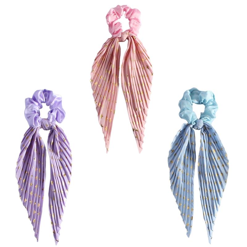 Women Hair Ring with Ribbon Sweet Style Pleated Scrunchies for Girls Elegant Elastic Hair Rubber Bands Girls Hair Tie Headdress