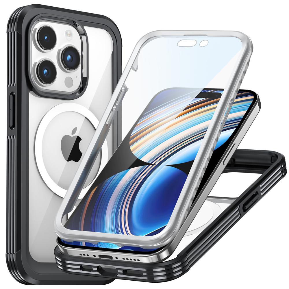 Полный защитный двухслойный чехол на 360° для iPhone 15 Pro Max 15 Plus MagSafe с беспроводной зарядкой, пыленепроницаемый, противоударный, закаленное стекло