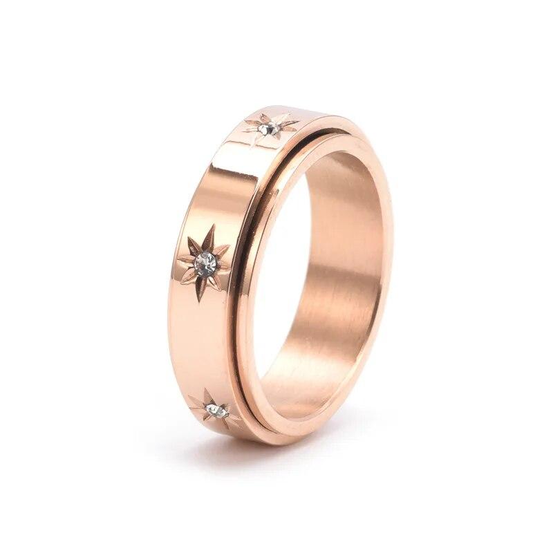 Rotatable Stainless Steel Spinner Fidget Anxiety Ring For Women Men Retro Star Evil Eye Rings for Stress Relieving
