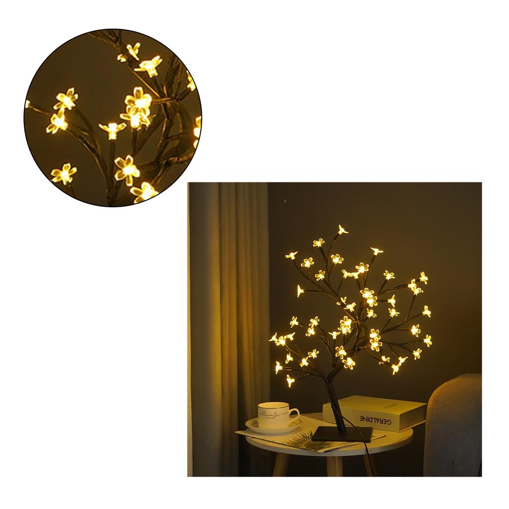 LED Tabletop Bonsai Tree Lamp USB Tree Lamp Christmas Bedroom Decoration Table Night Light Black 48
