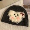 Dog Trendy Knitted Plush Winter Hat For Women Soft And Warm Fashionable Accessory