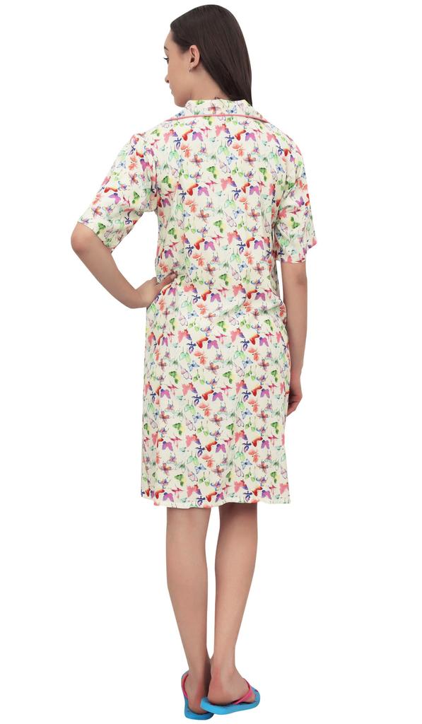 Bimba Print Women Short Sleeve Sleepshirt Button-Front Nightshirt - 14