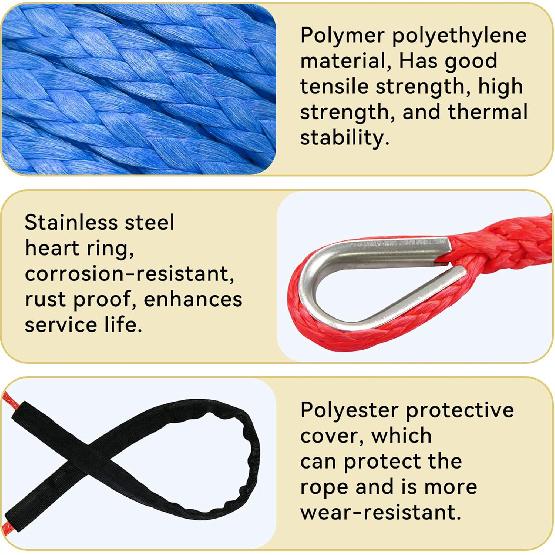 1/4'' X 50 Ft Car Synthetic Winch Rope Kit, 10,000LBs Winch Cable Line With Protecting Sleeve And Thimble, Universal Car Accessories For ATV UTV
