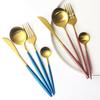 4Pcs Pink Gold Dinnerware Set Blue Gold Matte Cutlery Set Stainless Steel Tableware Set Fork Knife Spoon Silverware Flatware Set