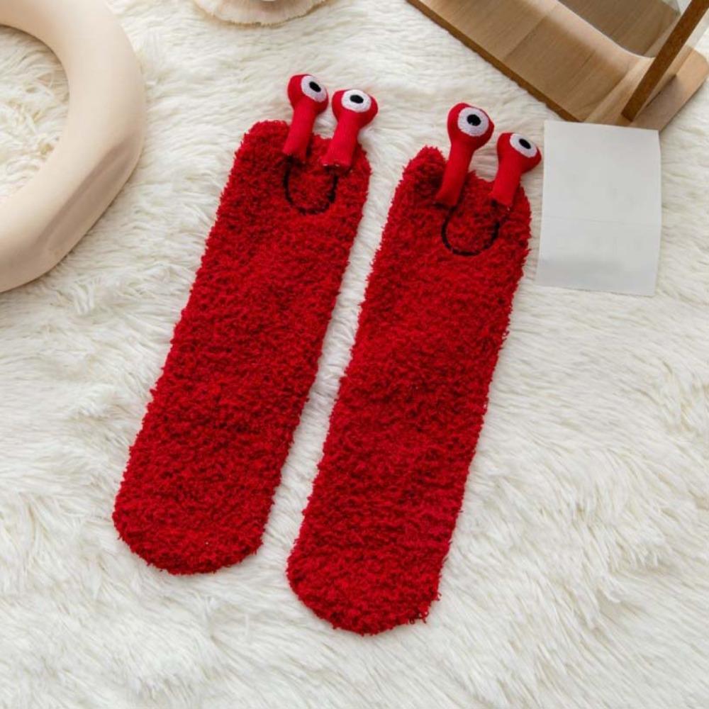 Cartoon Funny Tube Socks 3D Eyes Furry Plush Sock Kawaii Coral Fleece Socks  Girls