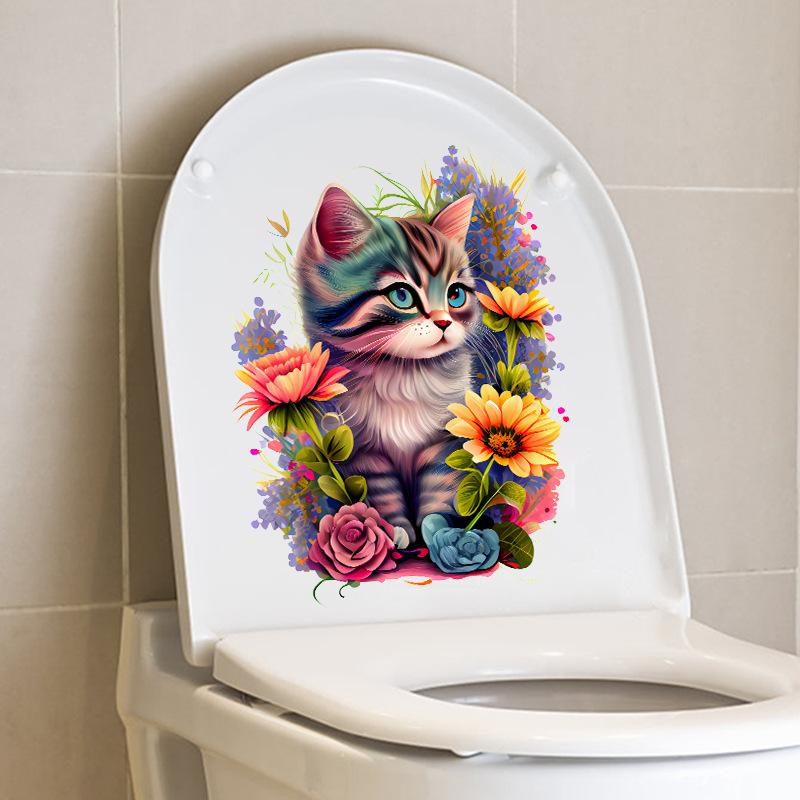 Мультфильм милый акварельный кот наклейка наклейки ванная комната украшение крышки унитаза водостойкая наклейка на стену