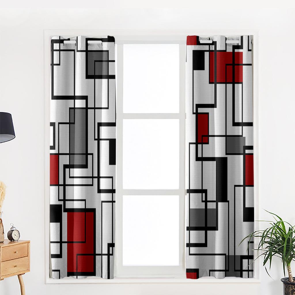 Геометрические квадраты, современное искусство, черные, красные шторы для спальни, современная гостиная, кухонные шторы, домашний декор для детской комнаты, окна
