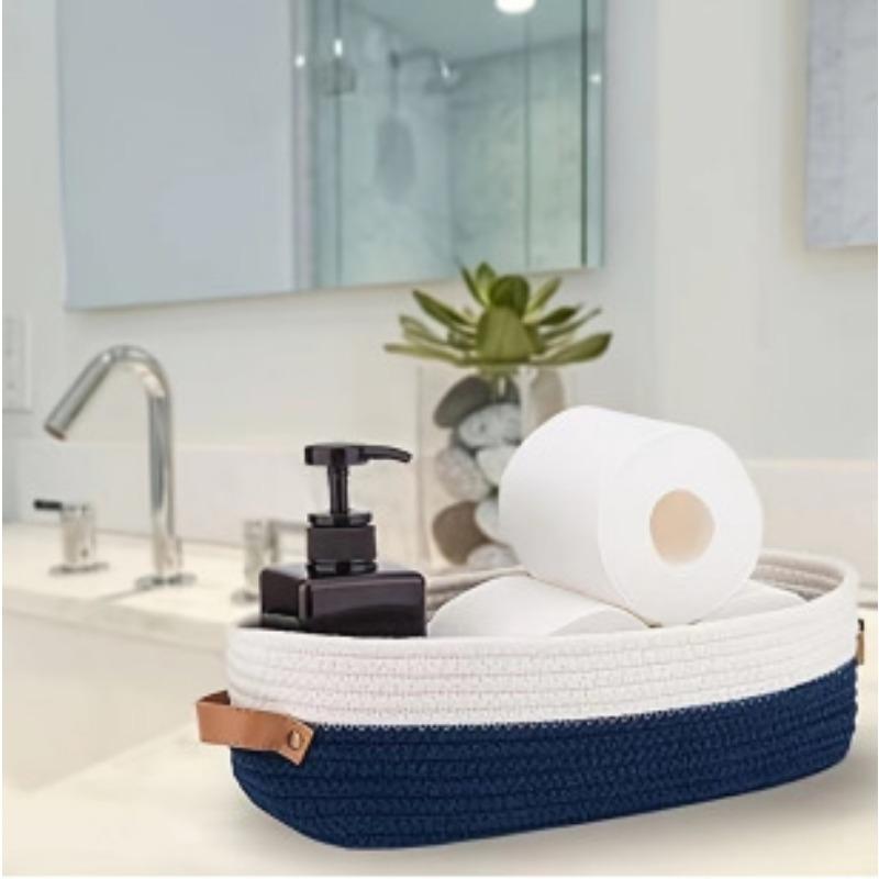 Multi-functional Woven Storage Basket with Double Handles - Perfect for Desktop Organization and Bathroom Essentials