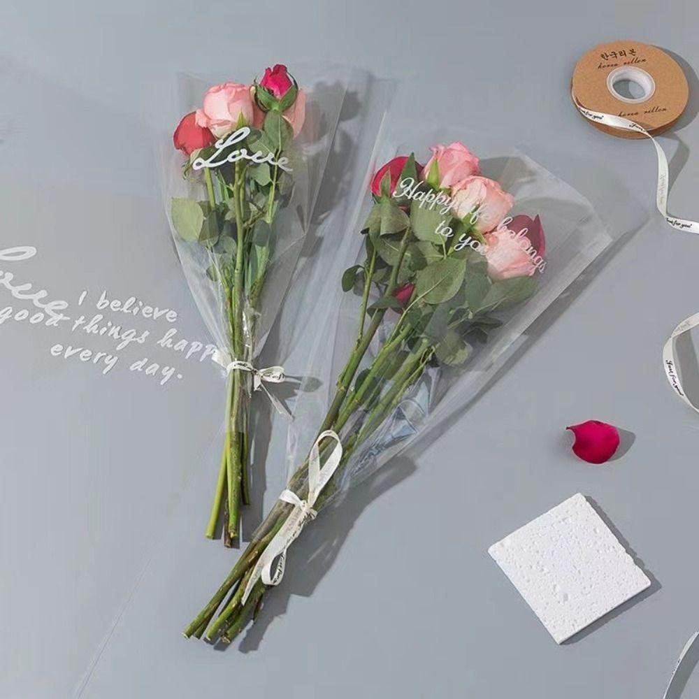 50Pcs Transparent Wrapping Paper Waterproof Bouquet Packing Material Flower Packaging Bag  Wedding