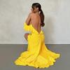 Women Sexy Backless Ruffle Slip Outfits Club Party Summer Vestido Elegant Slit Maxi Dress