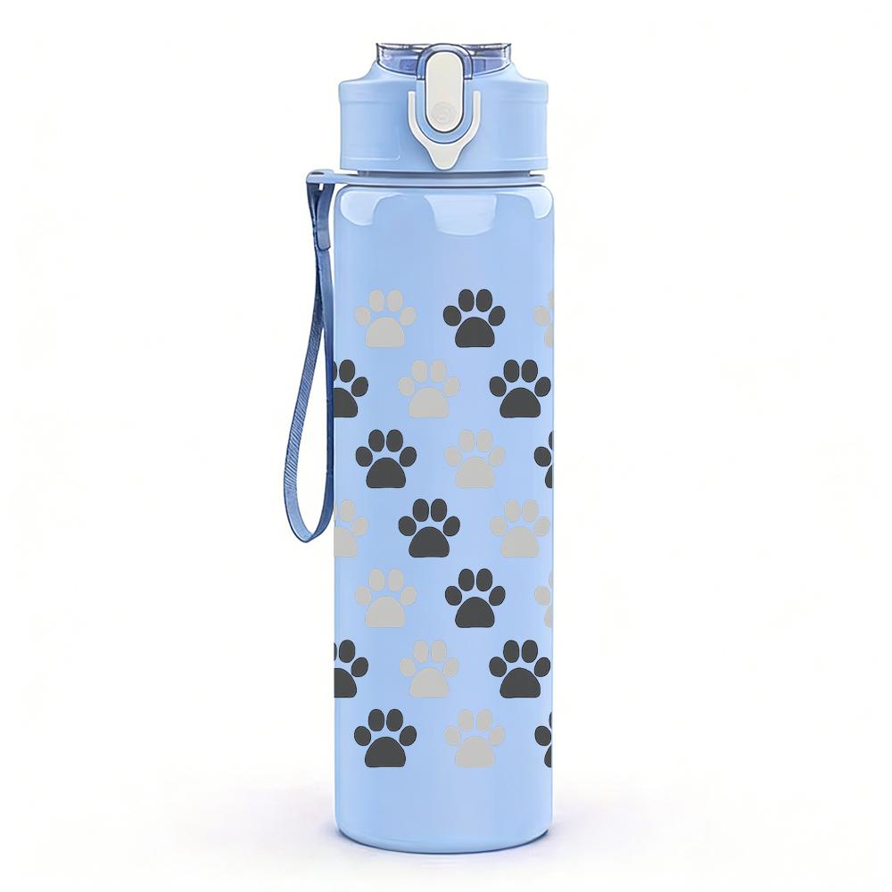 1PC Paw Print Grid Texture 750ml Color Plastic Sports Water Bottle Leakproof Flip Straw Lid For Sports Office Home Use