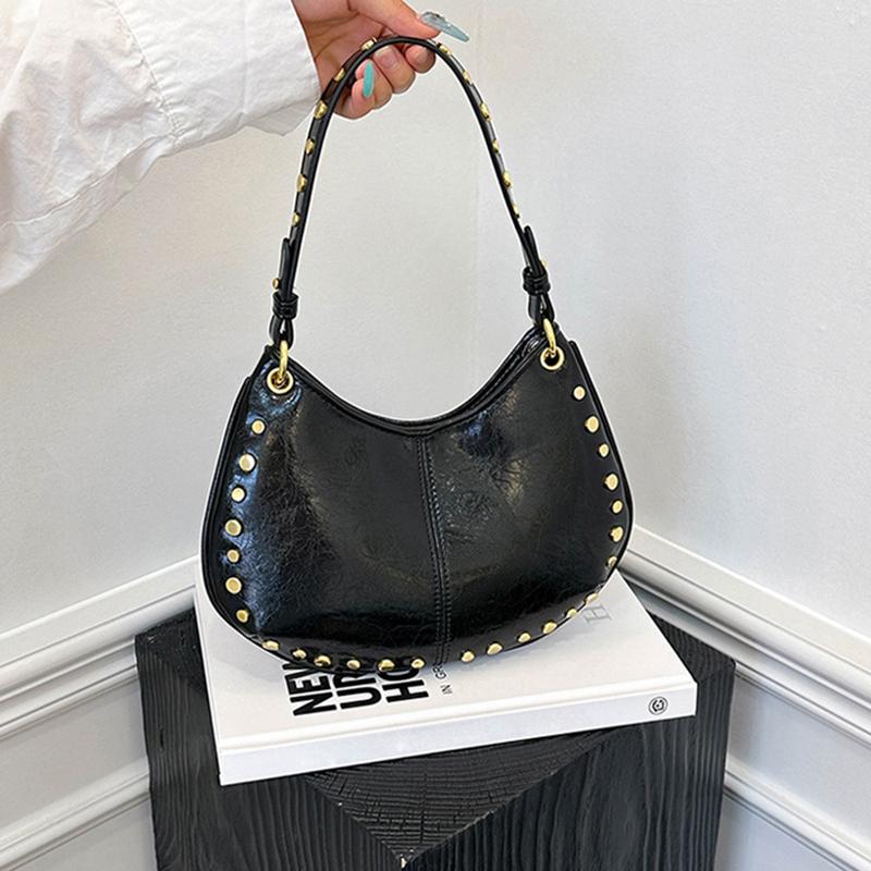 Сумка на плечо для женщин, панк-сумка под мышкой с заклепками, клатч из ПУ кожи с заклепками, модная сумка-хобо для работы, путешествий, шопинга CLE