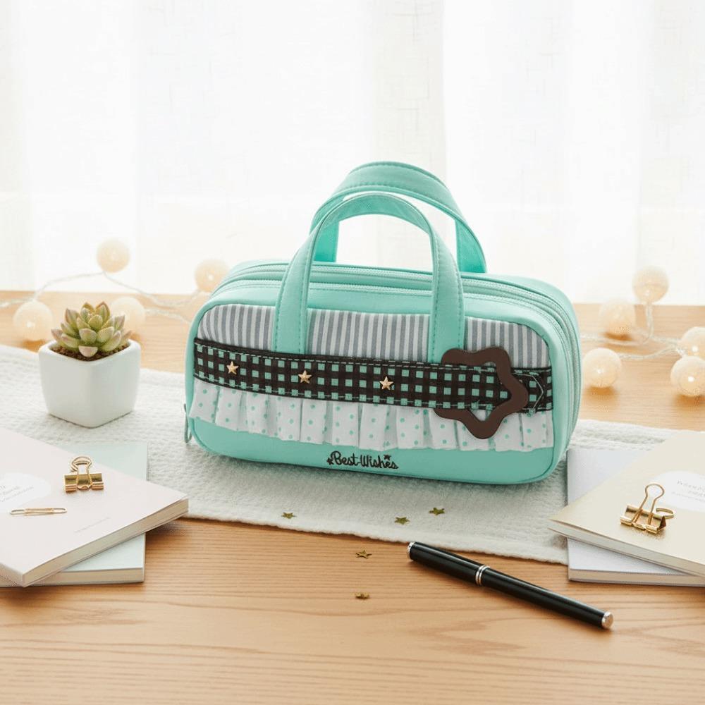 portable Plaid Stationery Bag Creative Pen Holder Pouch Polka Dot Pen Bag Cute School Supplies