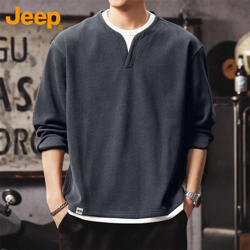 Jeep Мужская футболка-henley с вафельной текстурой, с длинным рукавом