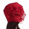 1PC Turban Hat Ethnic Bandana Cap Muslim Vintage Hijab Solid Color Hair Accessories Sun Protection Flower Beading
