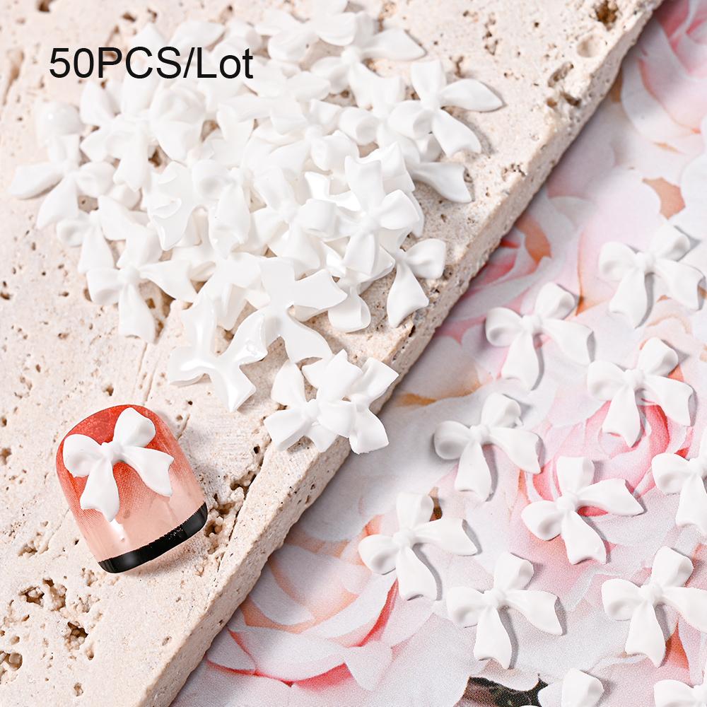 50/100 шт., розовые, белые, кавайные, бантики для ногтей, 3D, смоляные, бантики, плоские, для ногтей, 8*10 мм, стразы для дизайна ногтей, украшения #галстук-бабочка
