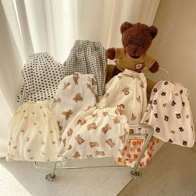 Детские летние хлопковые антимоскитные штаны 2024 года - корейские тонкие шаровары из двойной марли для мальчиков и девочек